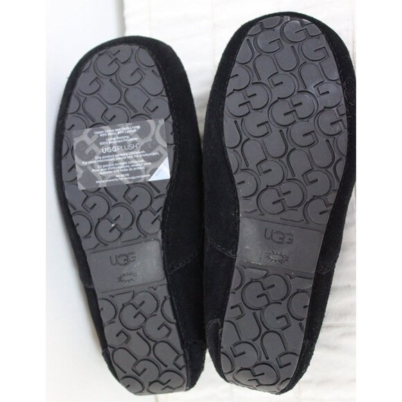 UGG Kid's Ascot Loafers sz 1 Black Suede Wool Fur Soft Comfortable Slipper - Picture 8 of 9